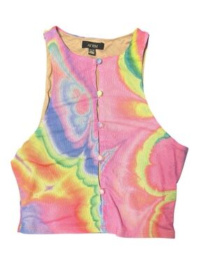 AFRM Calabra Multicolor Tie-Dye Button Front Mesh Crop Tank